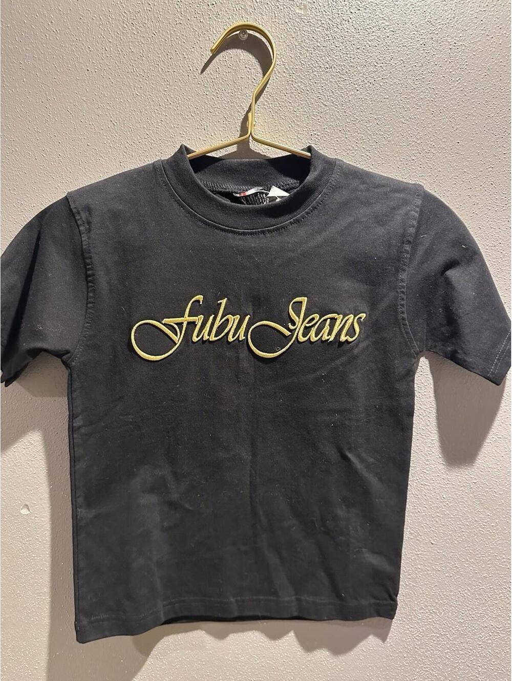 Vintage FUBU Jeans Script Kids Black Graphic T-Shirt